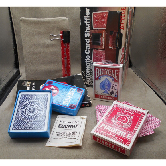 Vintage Playing Card & Acc Lot: Book, Shuffler, Pinochle, Euchre, & Jumbo Card - Picture 4 of 7
